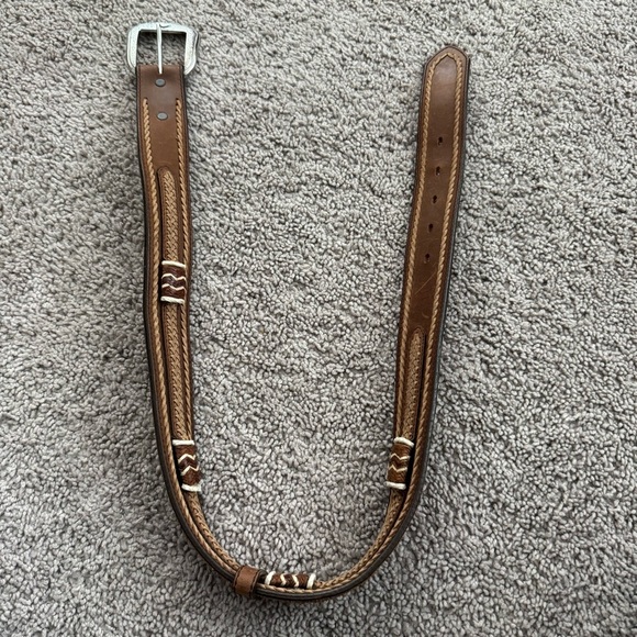 Justin Top Grain Cowhide Brown Leather Belt Womens Size 30 Woven Western Rodeo - Picture 2 of 14